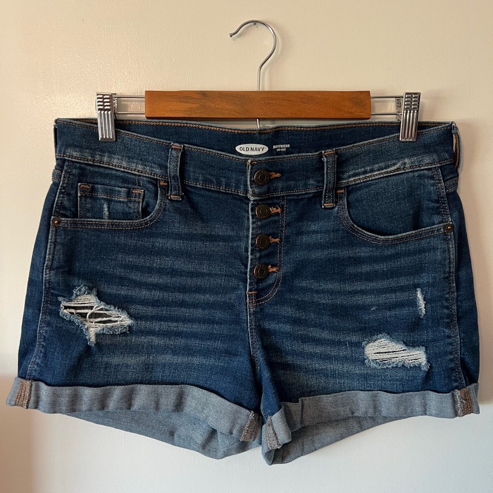 Old Navy Dark Blue Distressed Roll-Cuff Denim Shorts